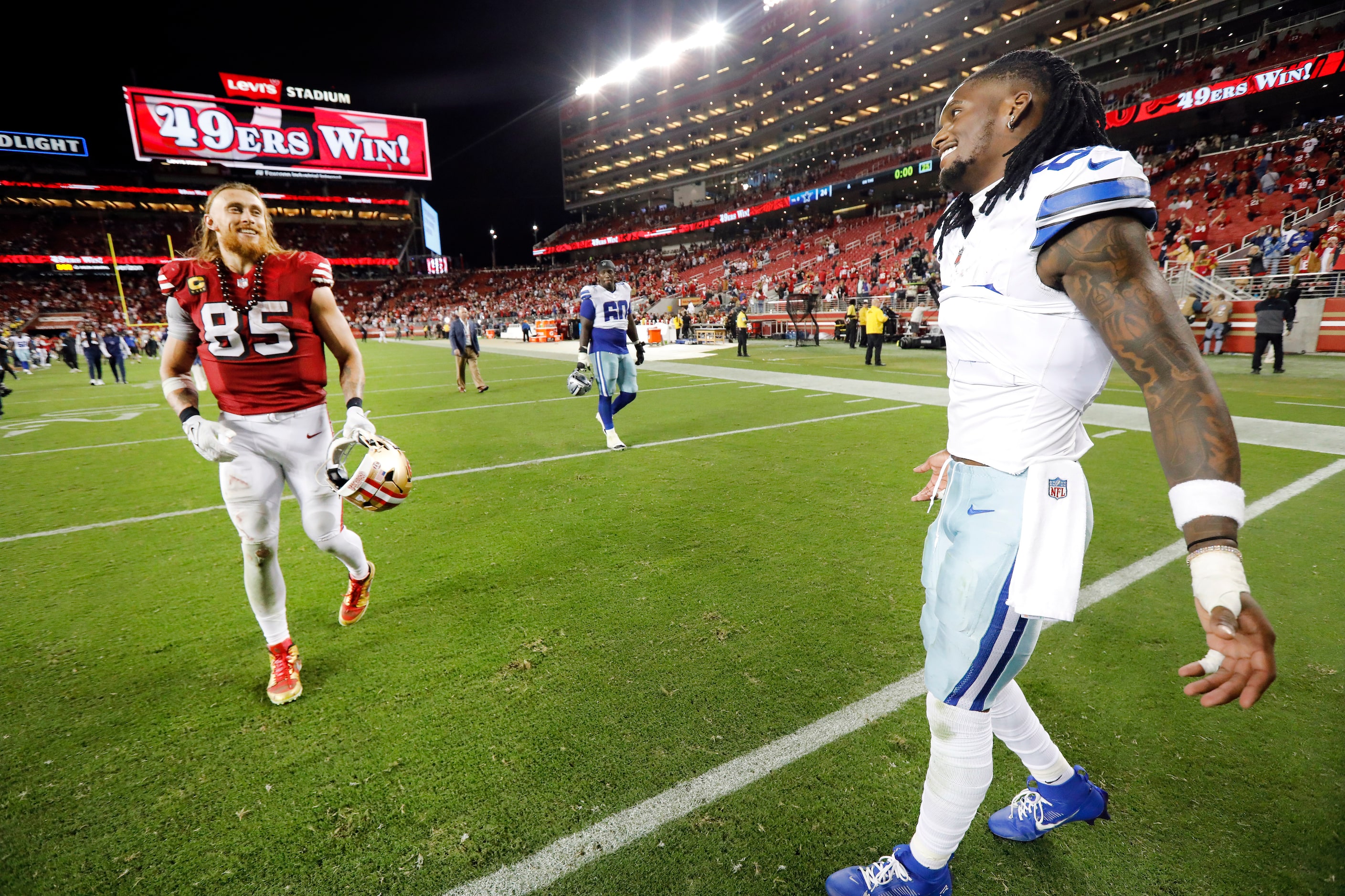 Dallas Cowboys wide receiver CeeDee Lamb (88) can only shrug his shoulders as they came up...