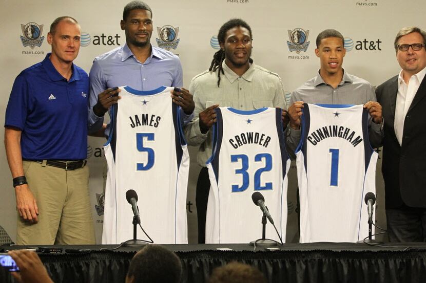 Bernard James, Jae Crowder and Jared Cunningham, left to right, are pictured at a news...