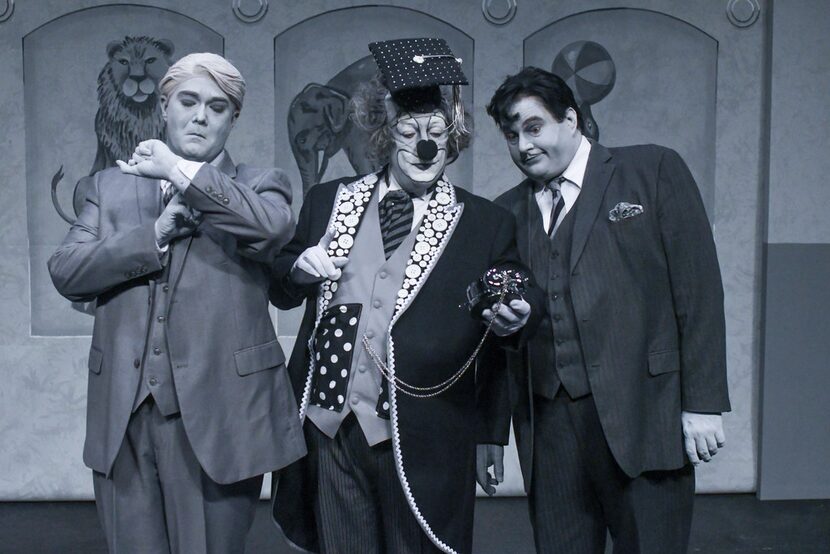 From left: Ben Bryant as Nigel Grouse, Michael S. Robinson as Professor Albert P. Pratfall...