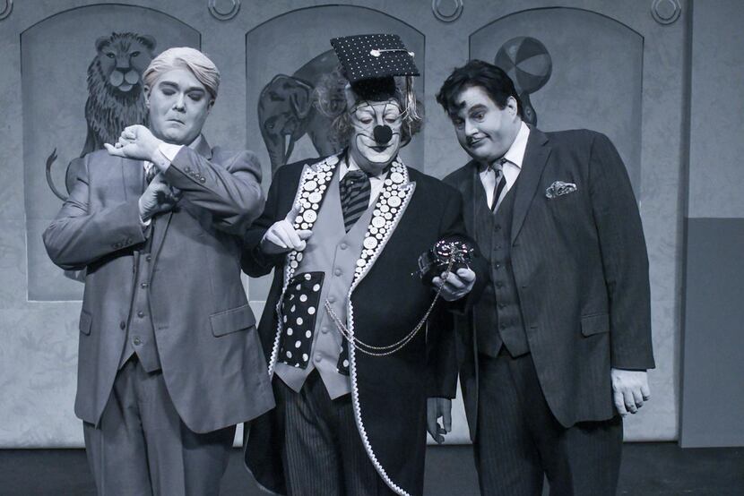 From left: Ben Bryant as Nigel Grouse, Michael S. Robinson as Professor Albert P. Pratfall...