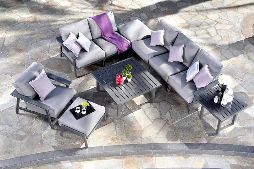 Contemporary sofa/chair sets in a gray palette, like the Dakoda from Mallin Casual...