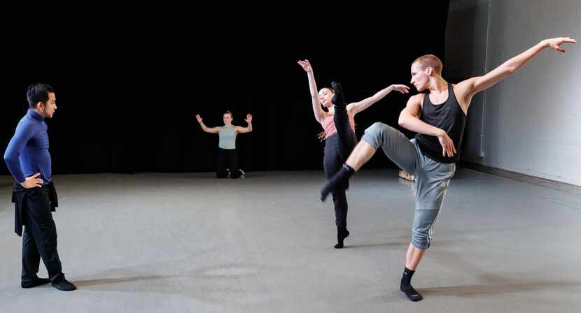 Norbert De La Cruz III, far left, rehearses Bruce Wood Dance company members Jaime Borkan,...