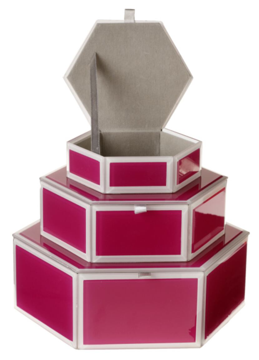 In the pink: Hexagonal glass boxes have two-tone detailing, beveled edges and soft...