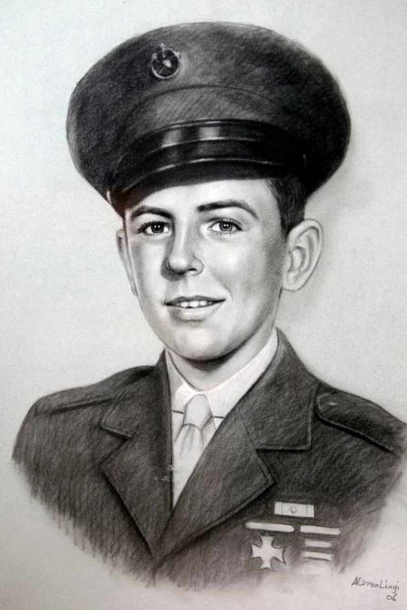 A drawing  made from a photograph shows Carl Matthews in 1942.