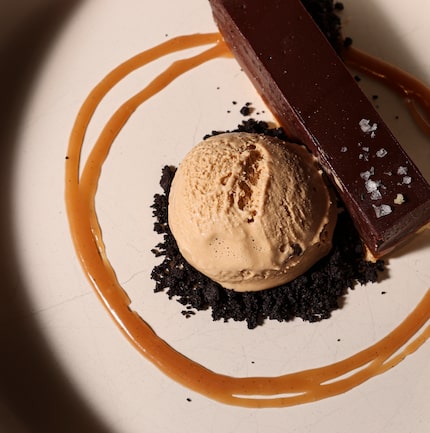 Dea's desserts include a chocolate and caramel tart with sea salt, caramel gelato and cookie...