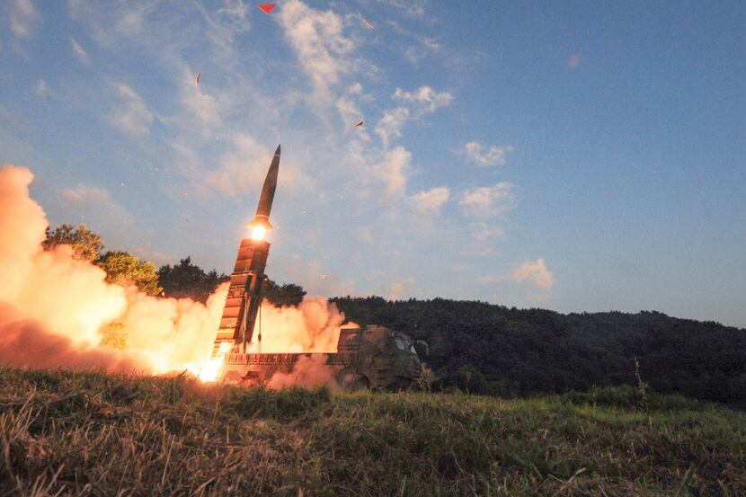 In this photo provided by South Korea Defense Ministry, South Korea's Hyunmoo II ballistic...