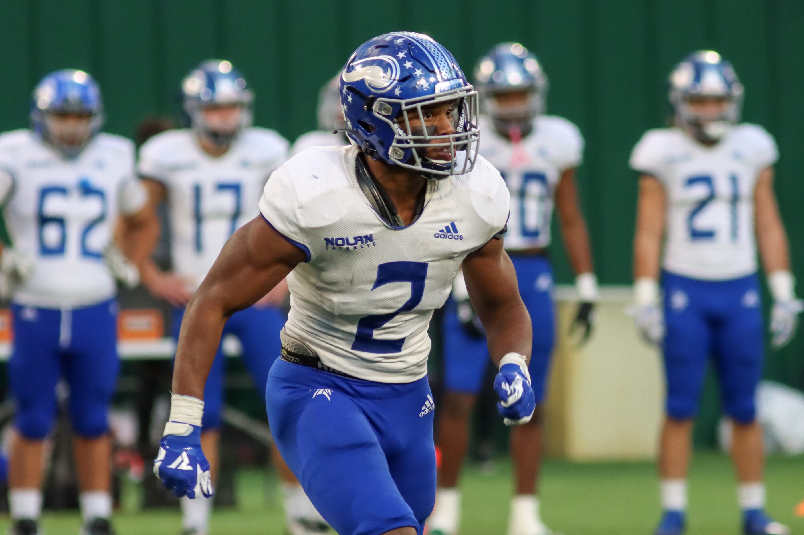 Fort Worth outside linebacker Nolan Vincent Paige (2) drops into coverage during the second...