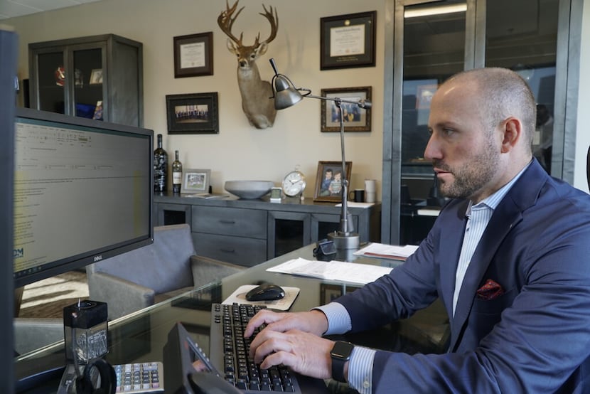 Chase Kennemer works in his office at D&M Leasing office in Fort Worth in 2019.