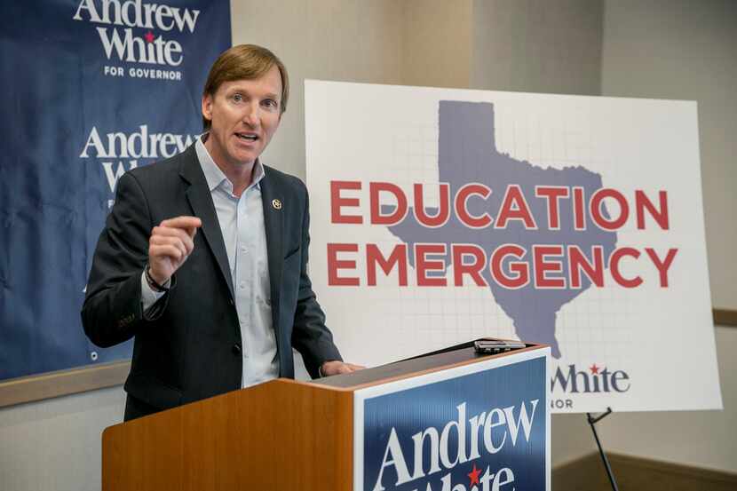 Democratic gubernatorial candidate Andrew White talks about his education plan at a news...