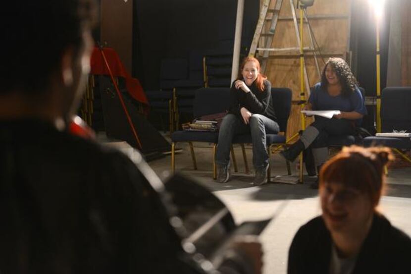 
Director Gillian Salerno-Rebic (left) and stage manager Kary Cardenas react during a scene...