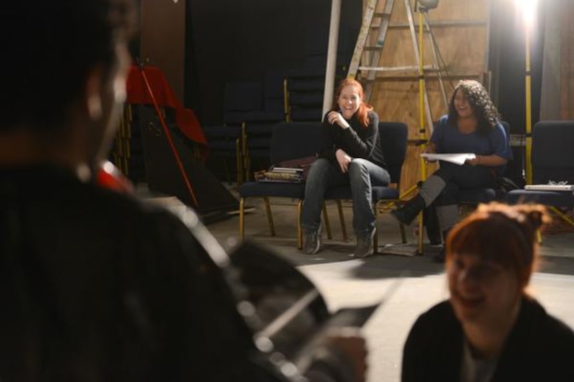 
Director Gillian Salerno-Rebic (left) and stage manager Kary Cardenas react during a scene...