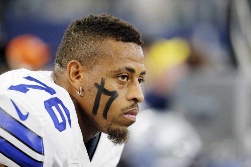 Dallas Cowboys defensive end Greg Hardy (76) looks on from the sidelines during an NFL...