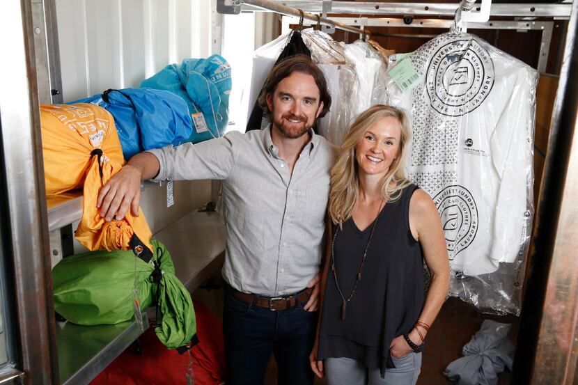 Nathan Watkins the cofounder of University Laundry and his wife Paige Watkins at their...