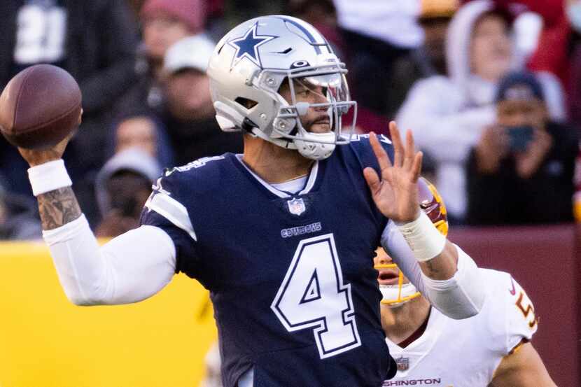 Dallas Cowboys quarterback Dak Prescott (4) prepares to throw the ball during the third...