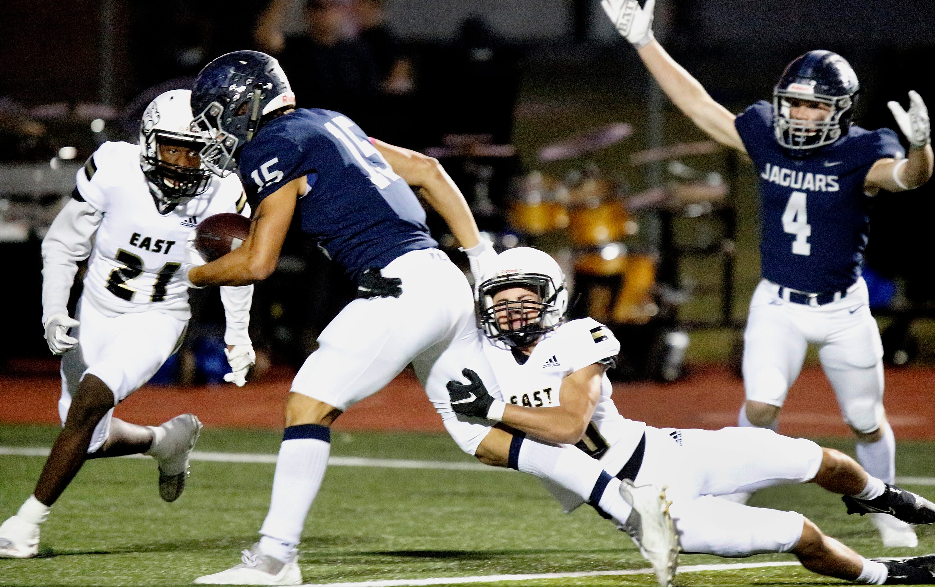 Flower Mound High School wide receiver Walker Mulkey (15) scores the games second touchdown...