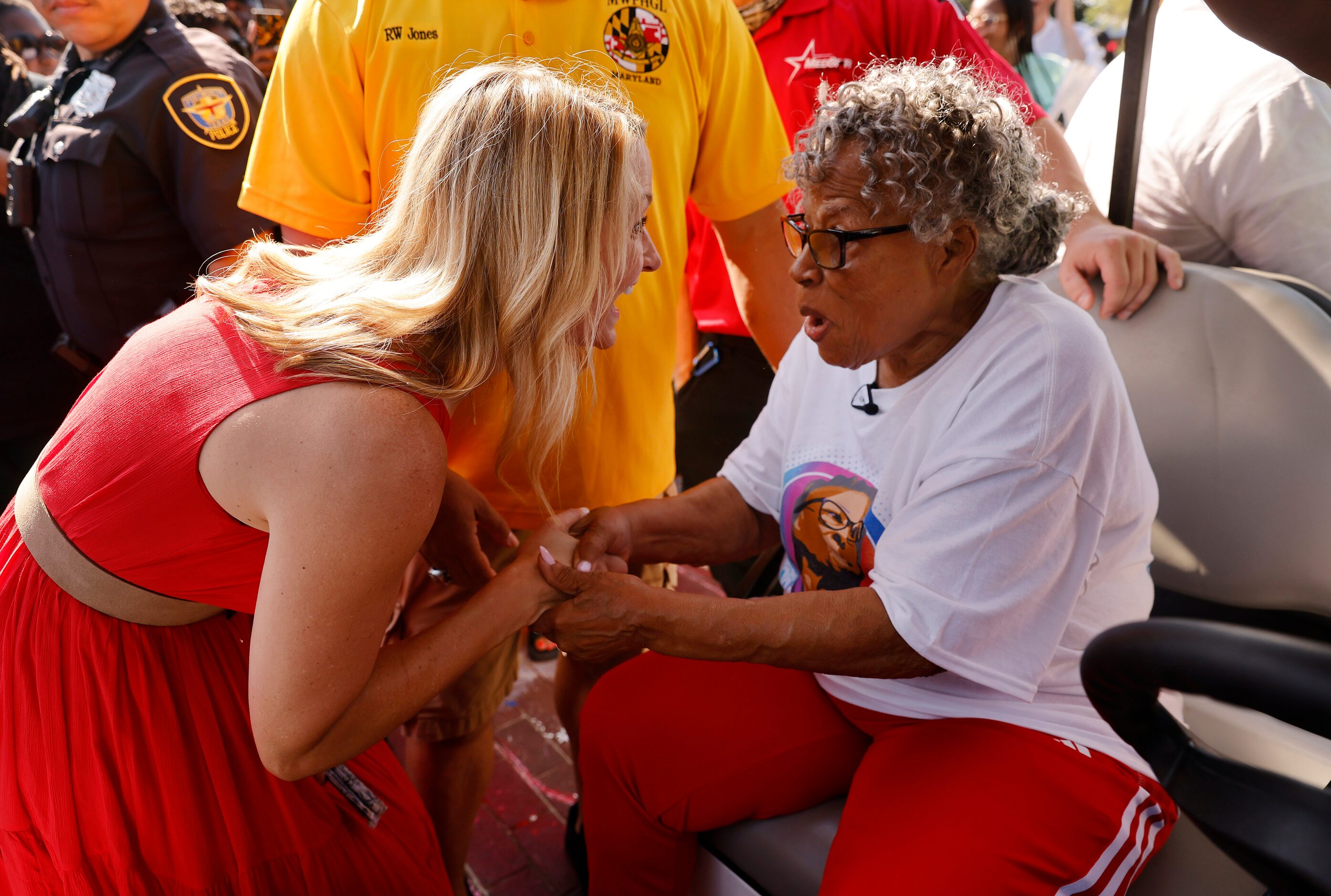 New Fort Worth mayor Mattie Parker (left) surprises Opal Lee before setting out on her ...