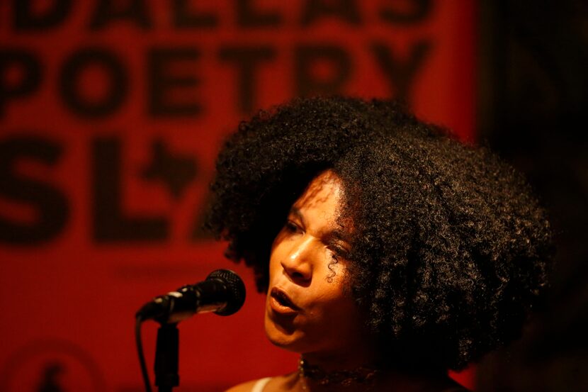 Melania-Luisa Marte performed during an open mic poetry night organized by the Dallas Poetry...