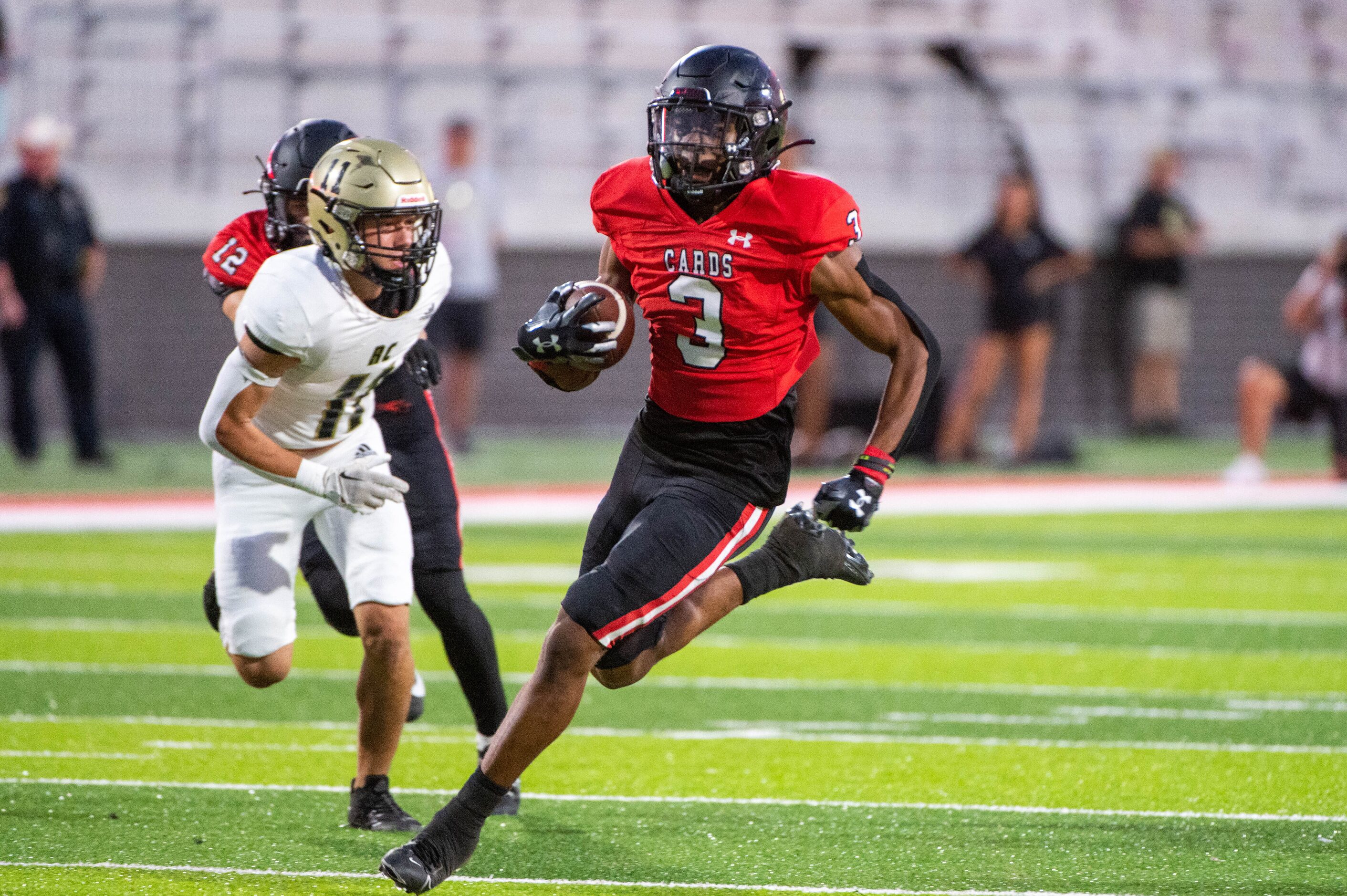 Melissa's Nathan Adejokun (3) runs upfield in the first half during a high school football...