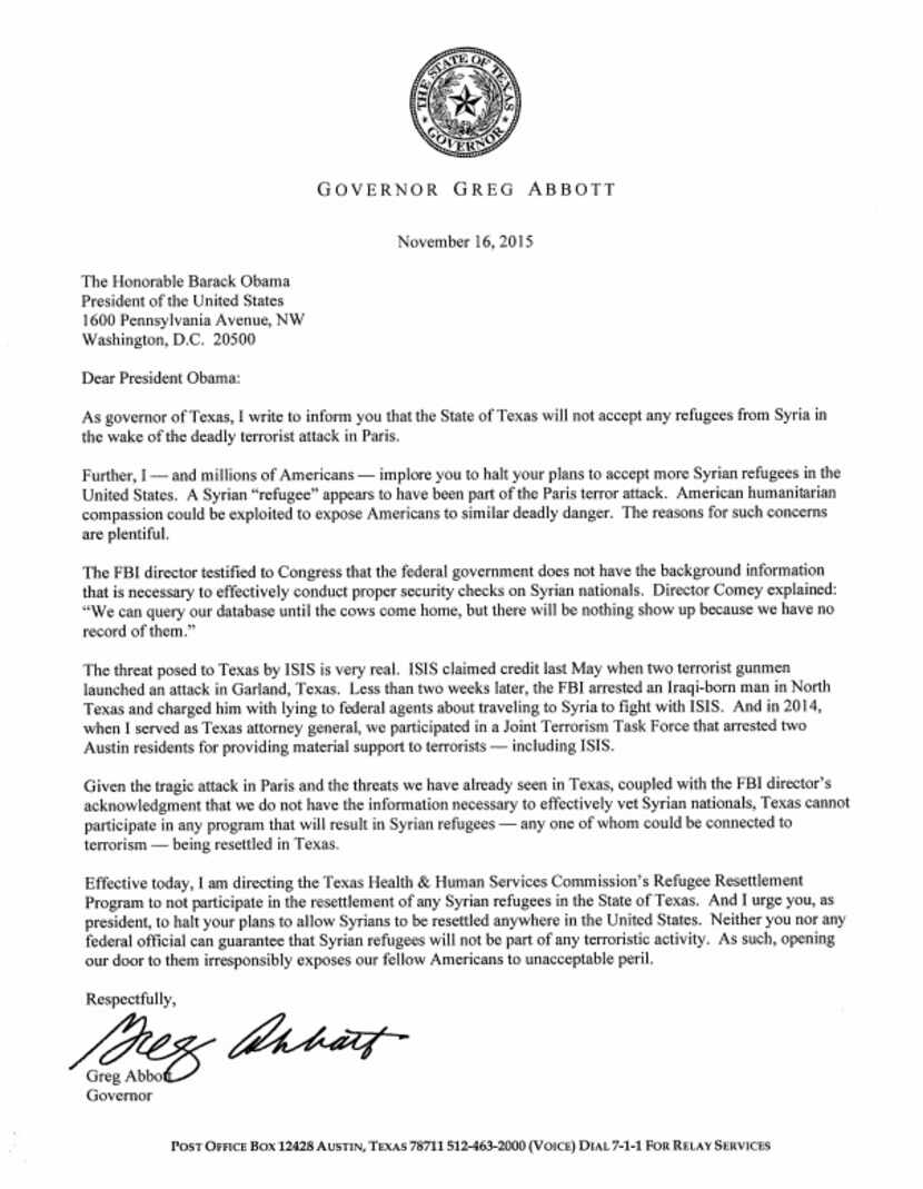 Haz click en la image para ver la carta del gobernador de Texas.