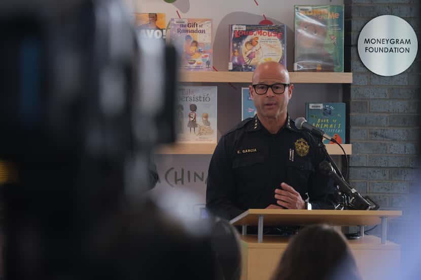 Dallas Police Chief Eddie Garcia said at a news conference at Vickery Park Branch Library on...