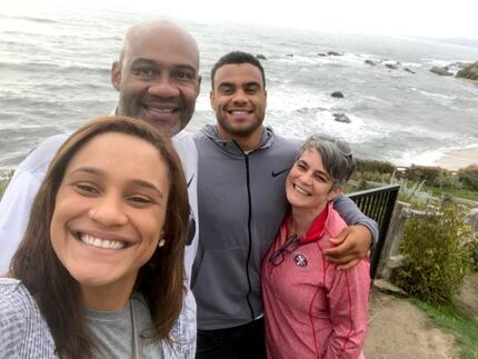 Former Coppell High standout Solomon Thomas of the San Francisco 49ers with (from left) his...
