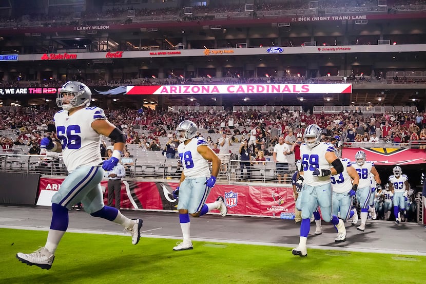 Dallas Cowboys guard Connor McGovern (66), tackle Terence Steele (78), Dallas Cowboys tackle...