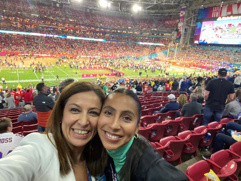 Marissa Solis (left) with Diana Flores, captain and quarterback of the Mexico women's...