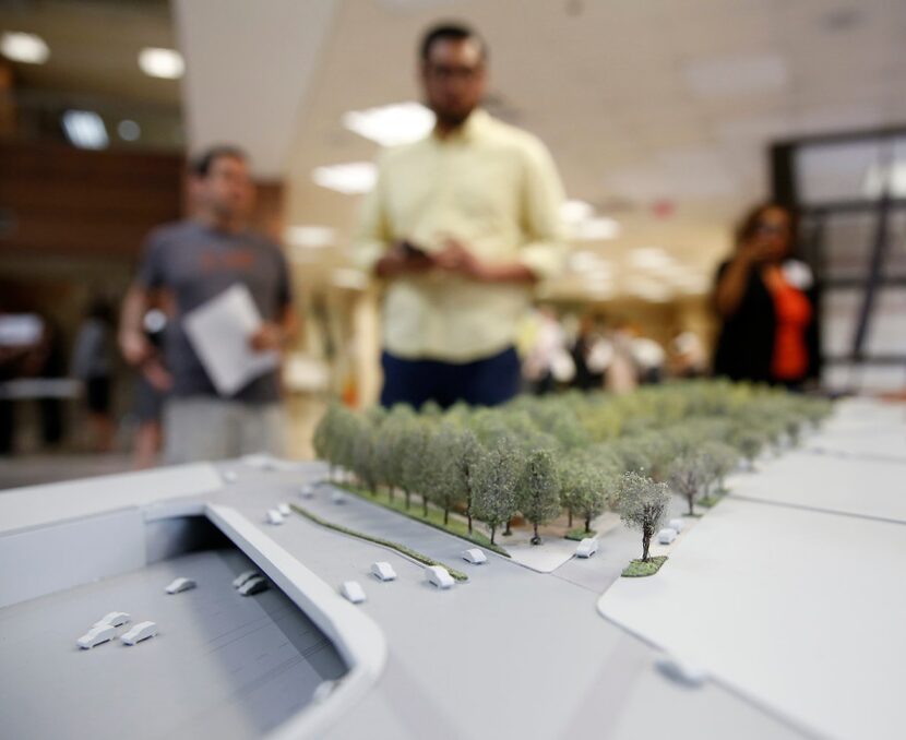 A model of the proposed Oak Cliff Deck Park before a public hearing on the project at Yvonne...