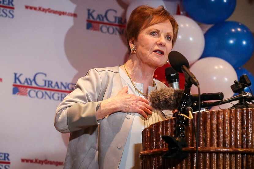 U.S. Rep. Kay Granger thanks her supporters during an election night watch party March 3,...
