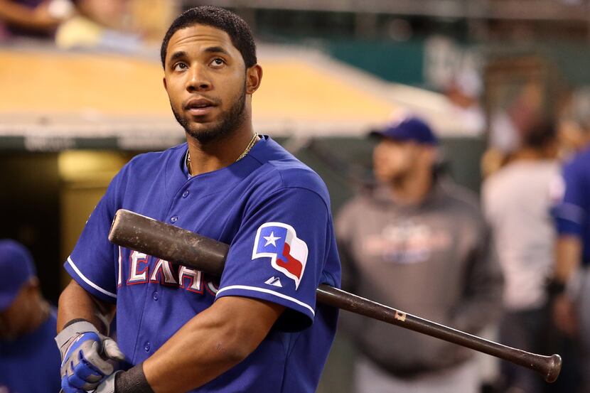 Texas shortstop Elvis Andrus is pictured during the Texas Rangers vs. the Oakland Athletics...