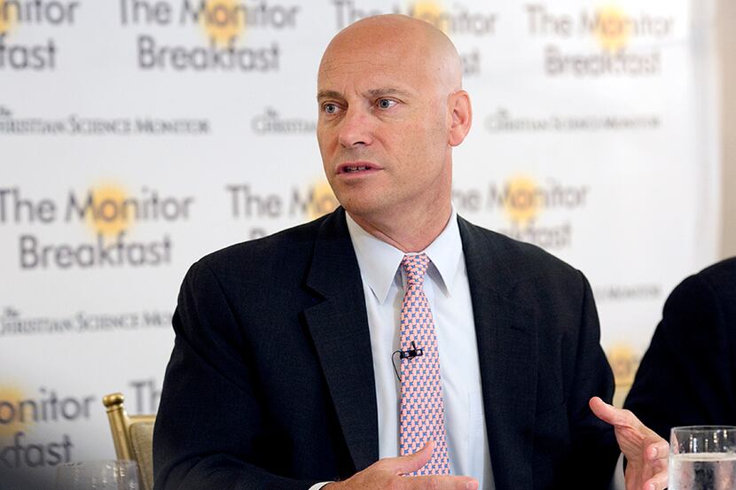 Marc Short, the White House director of legislative affairs, speaks with reporters at a...