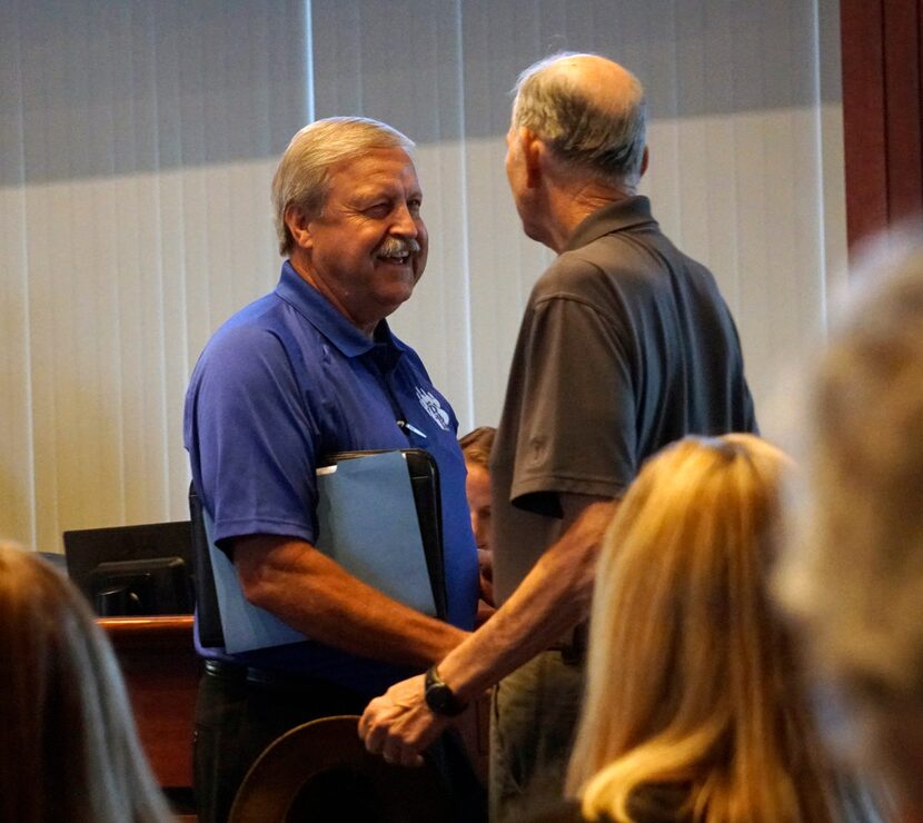 White Settlement ISD School Board President Randy Armstrong, left, before a school board...