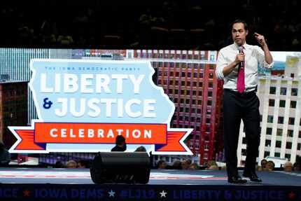 Former housing secretary Julián Castro speaks during the Iowa Democratic Party's Liberty and...