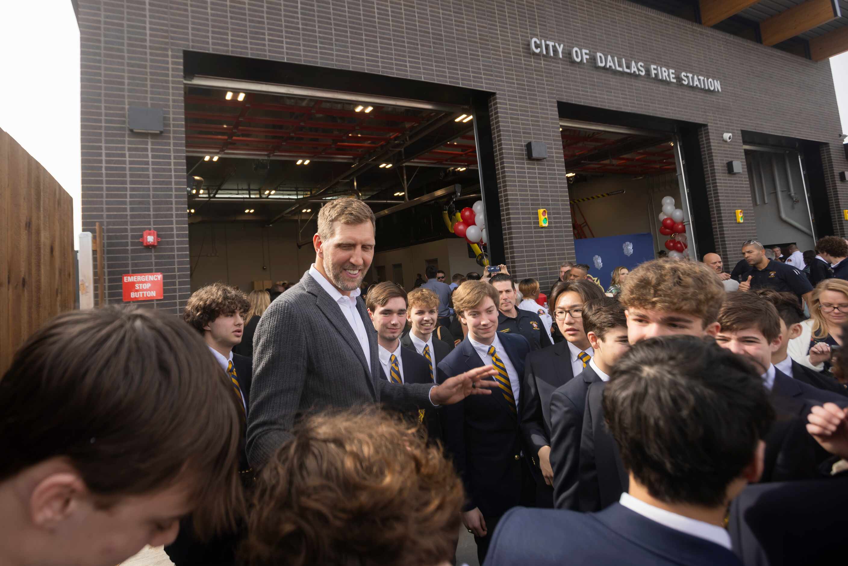Dallas Mavericks Hall of Famer Dirk Nowitzki greets students from the St. Mark's school of...