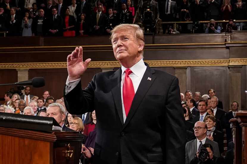  President Donald Trump arrives to deliver the State of the Union address at the U.S....