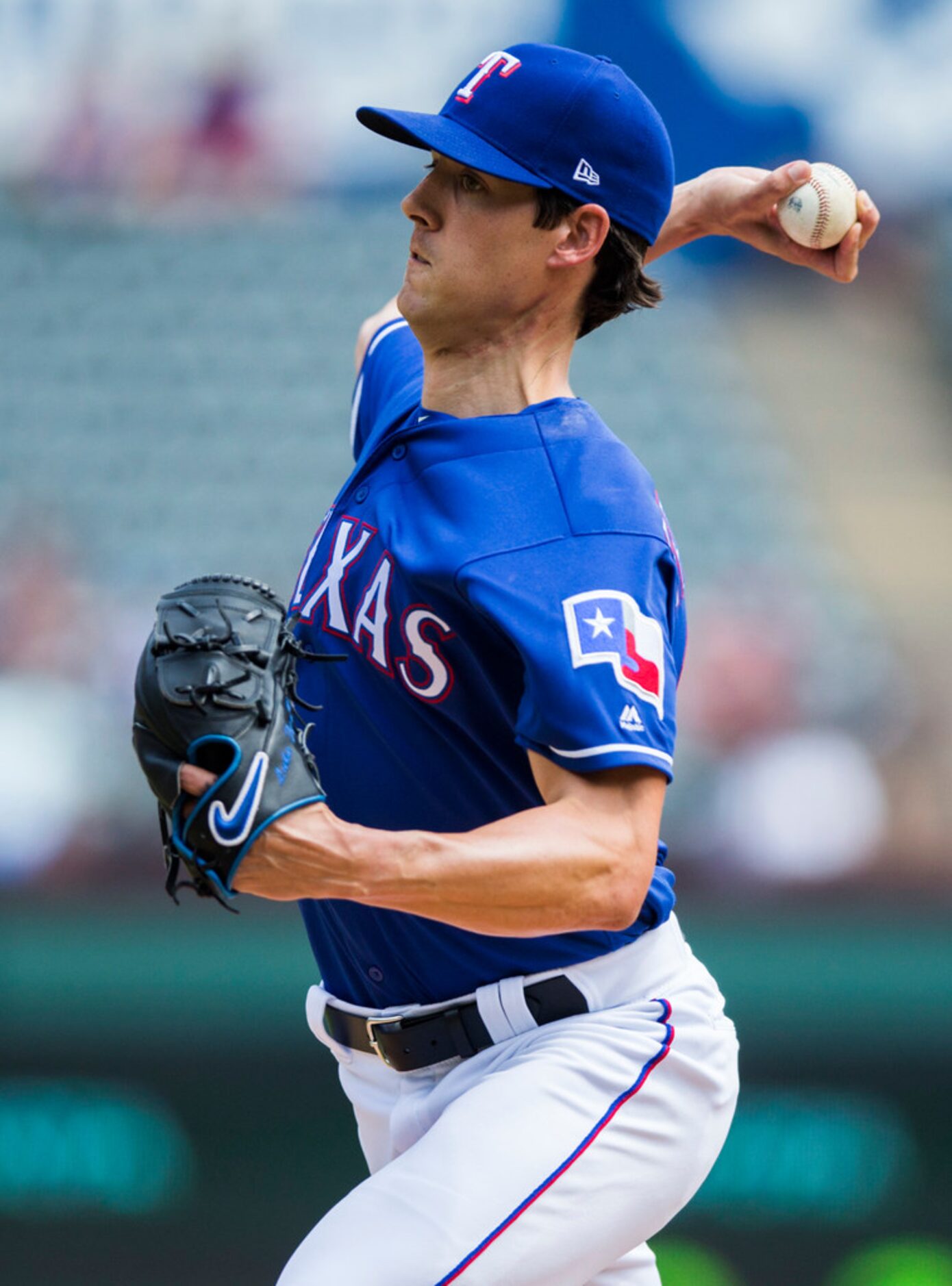 Texas Rangers relief pitcher Luke Farrell (60) pitches during the first inning of an MLB...