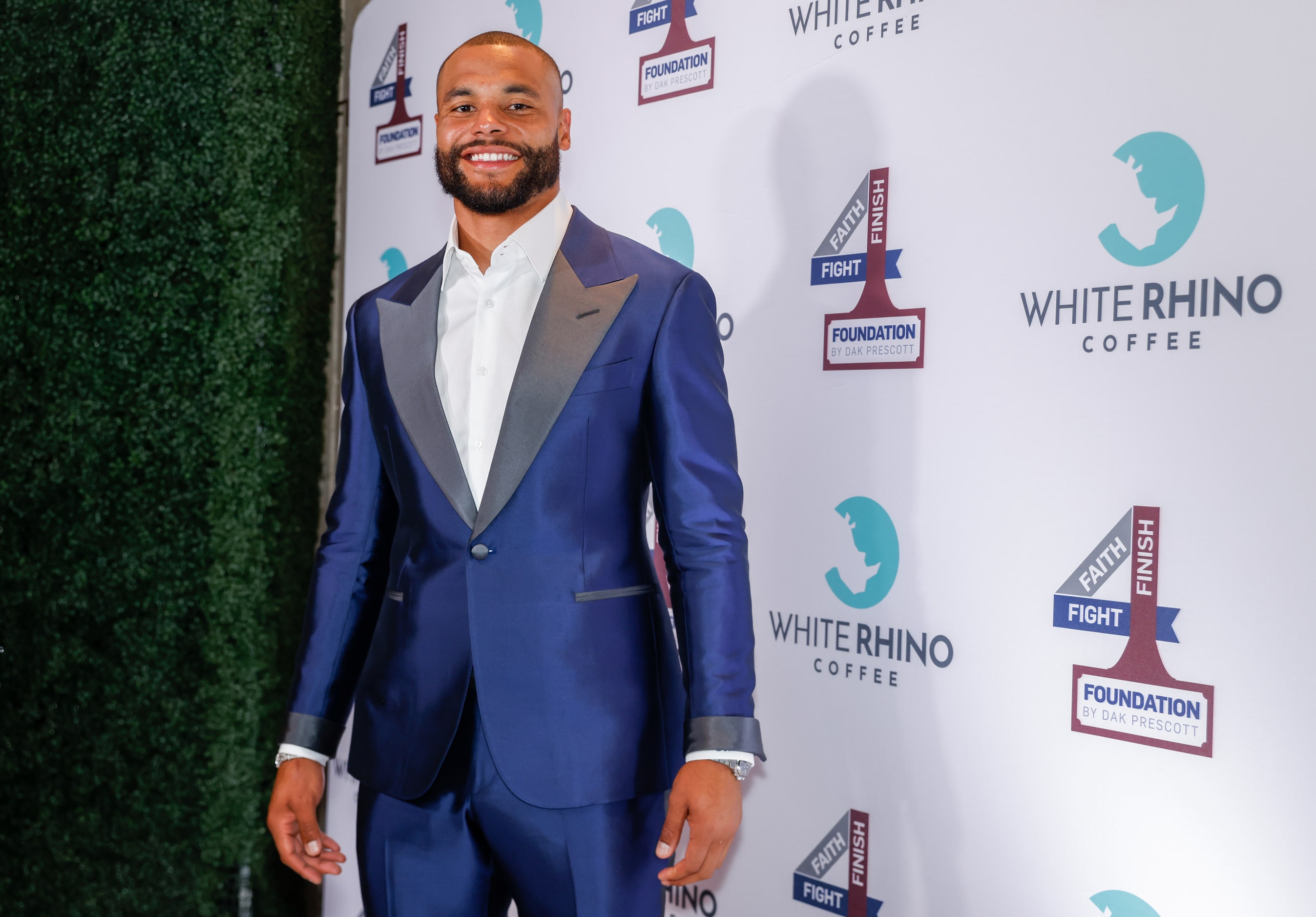 Founder and Dallas Cowboys quarterback Dak Prescott poses for media at his annual Faith...