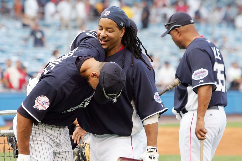 NEW YORK - JULY 15:  Alex Rodriguez #14 laughs with Manny Ramirez #24 during the 79th MLB...