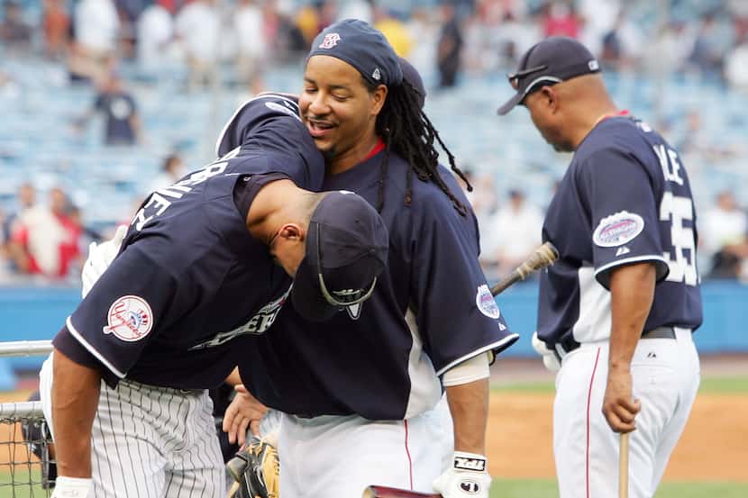 NEW YORK - JULY 15:  Alex Rodriguez #14 laughs with Manny Ramirez #24 during the 79th MLB...