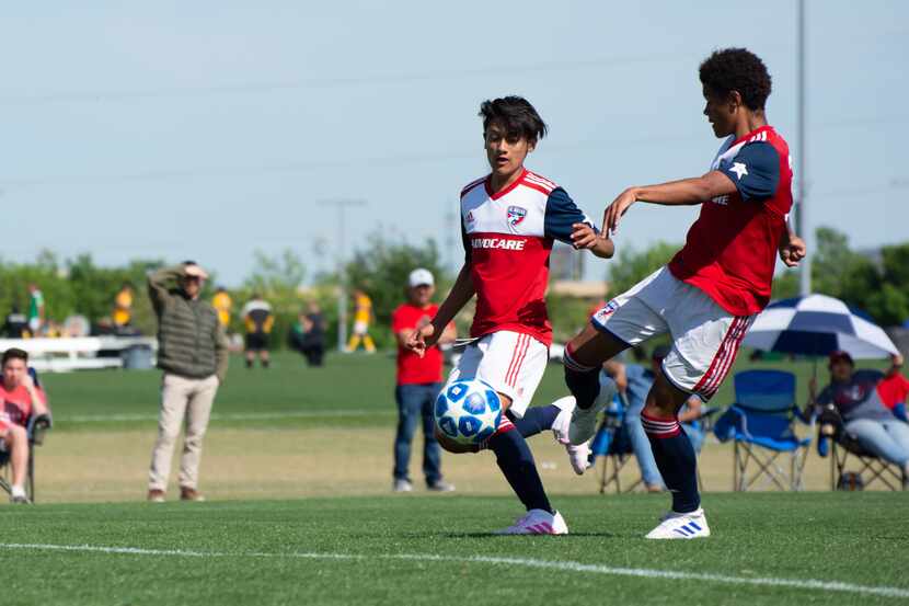 Jordan James of FC Dallas shoots for one of his three goals against Ikapa United in the 2019...