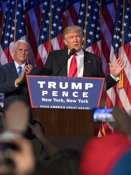 President-elect Donald Trump speaks to supporters after winning the election.  (J. Conrad...