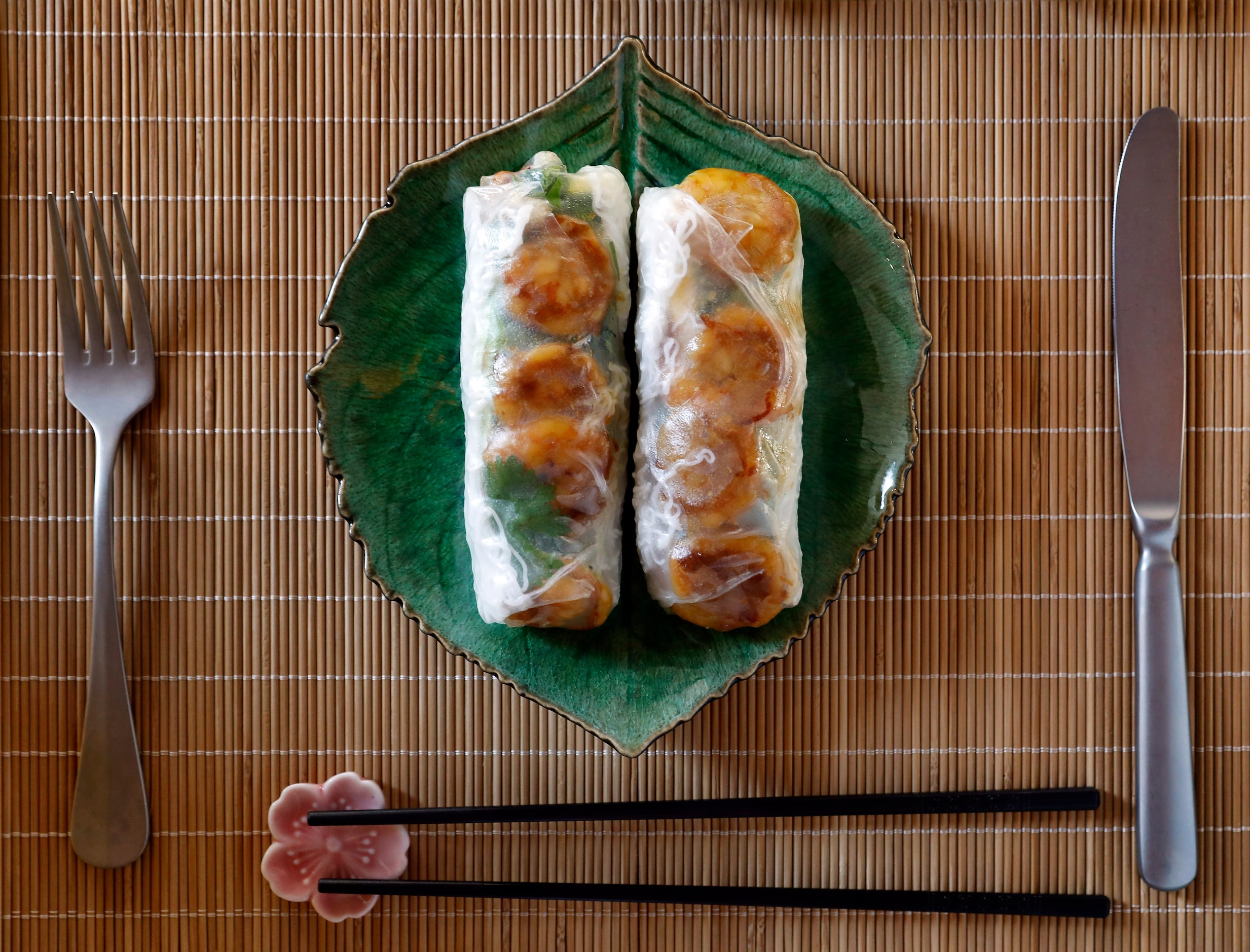 Summer spring rolls made with lemongrass shrimp, mango, Vermicelli noodles and peanut sauce...