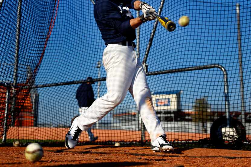 Frisco Wakeland shortstop Grant Devore hits in the batting cage as the team prepares for the...