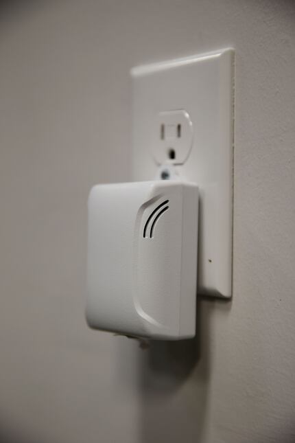 NoiseAware sensors are bolted into an electrical outlet. Owners of an apartment or house can...