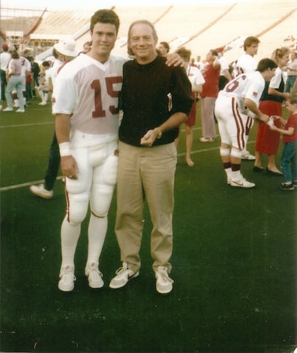Stephen Jones and his father, Jerry Jones, at the University of Arkansas. Stephen was a...