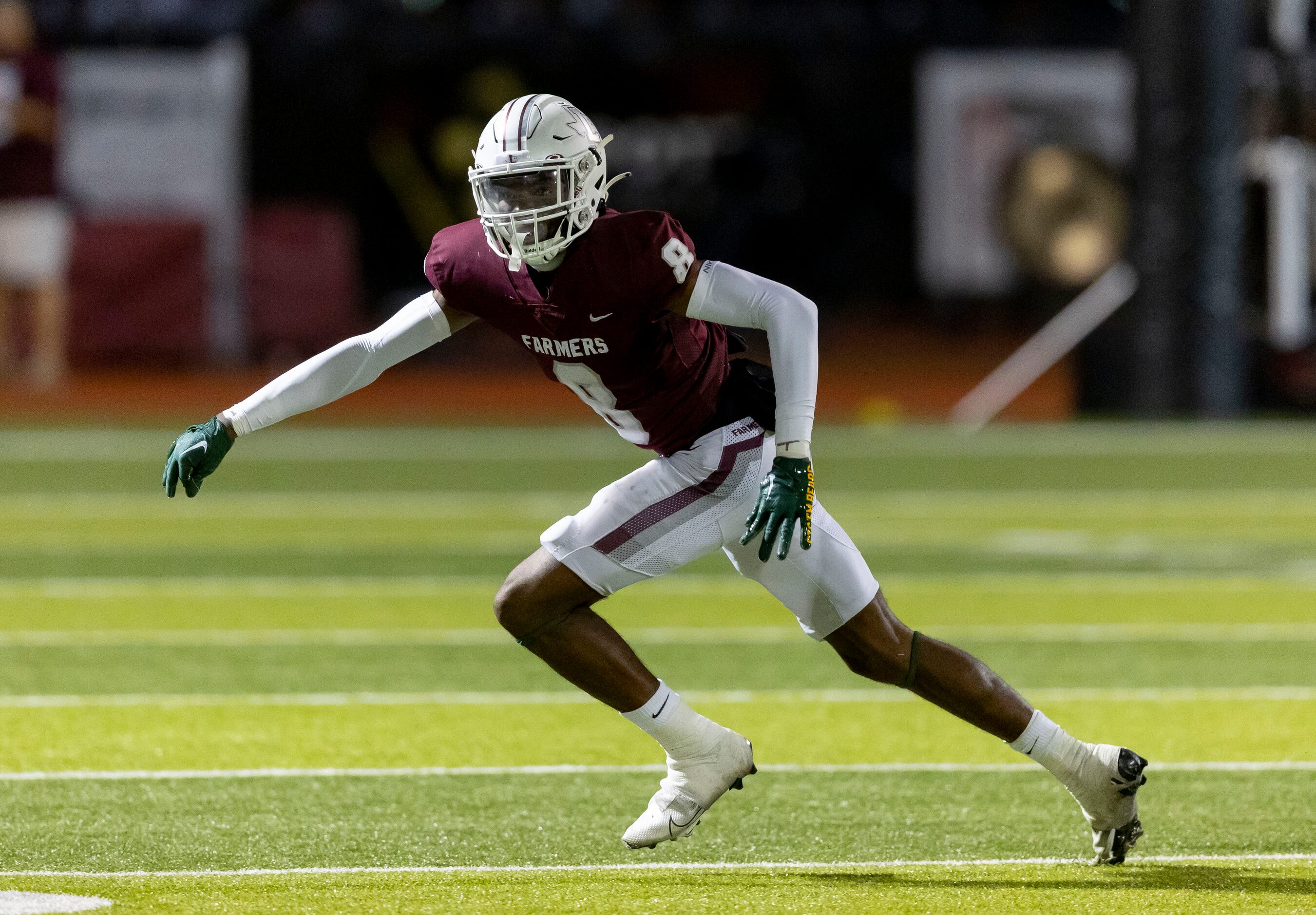 Lewisville senior defensive back Caden Jenkins (8) defends against Coppell during the first...