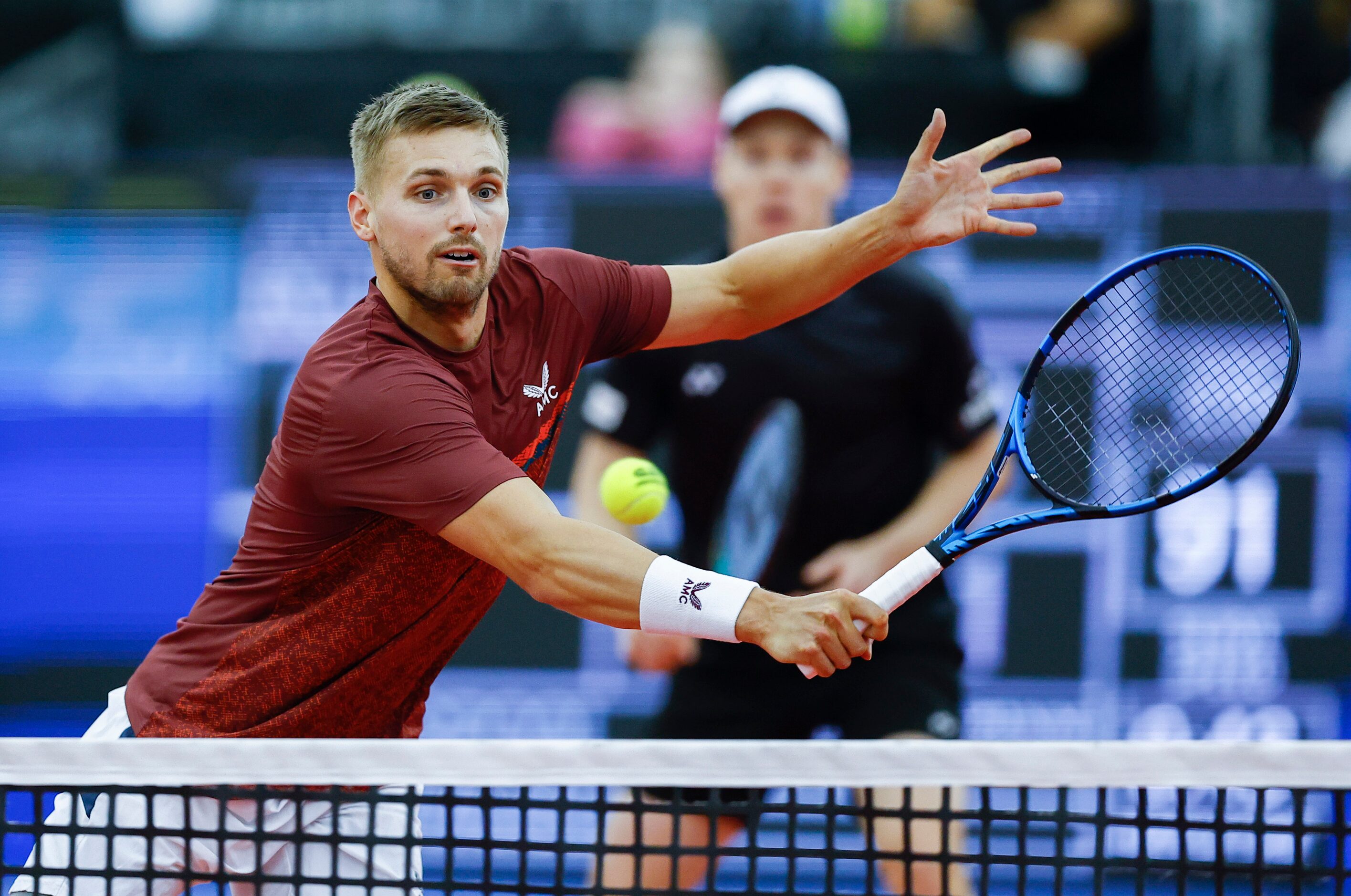 Lloyd Glasspool returns the ball during the doubles final of the ATP Dallas Open against...