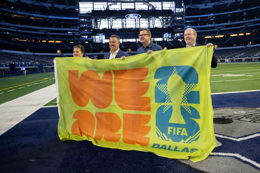 (From left) Monica Paul, executive director of the Dallas Sports Commission, Chad Estes,...
