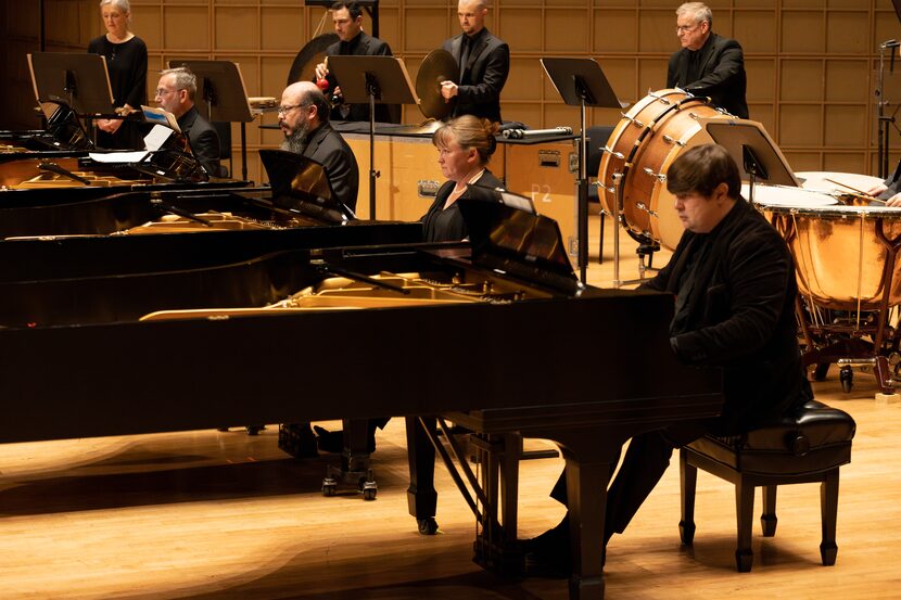 (From right) Pianists Mikhail Berestnev, Anastasia Markina, Gabriel Sanchez and Benjamin...