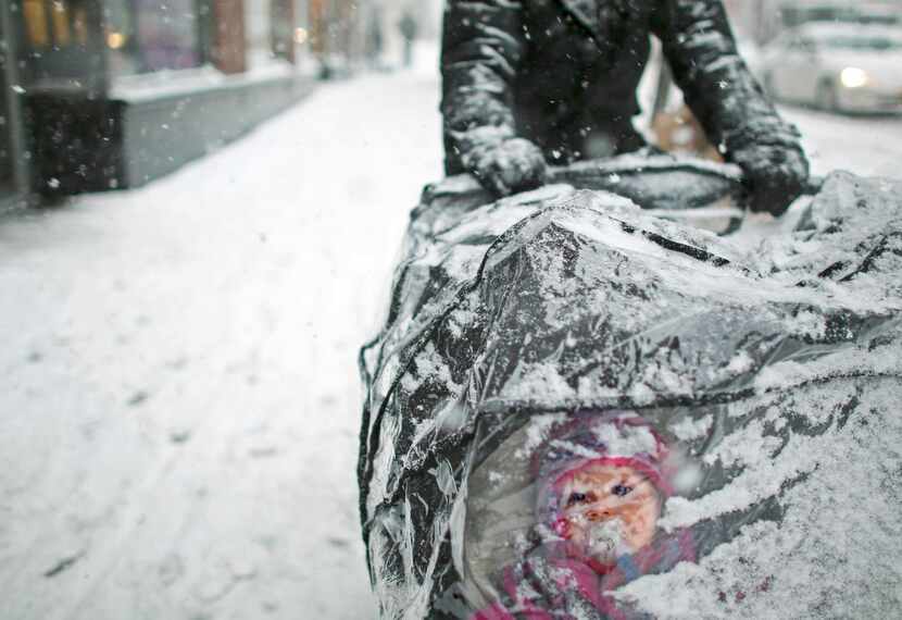 
Nine-month-old Margaux Robleto was snug under a stroller cover as her mother, Misty, pushed...